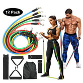 12 Pieces Resistance Bands Workout Pull Up Exercise Set Elastic Bands Home Fitness Latex Door Anchor Handles Muscle Training Equipment
