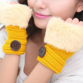 Winter Faux Rabbit Fur Wrist Fingerless Gloves Mittens