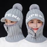 Winter Warm Plus Velvet Padded Head Hat - Thick Warm Women's Letter Knitting Skullies Cap