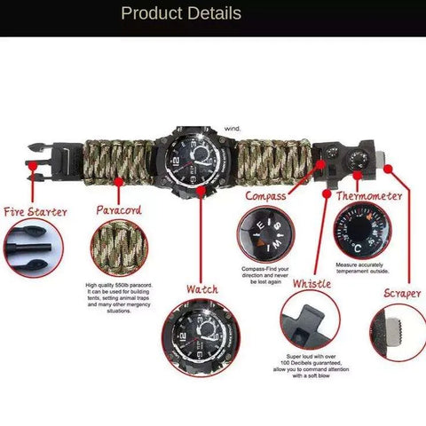Russian Yuzex Outdoor Survival Paracord Waterproof Military Watch 6 in 1 Multi Functional