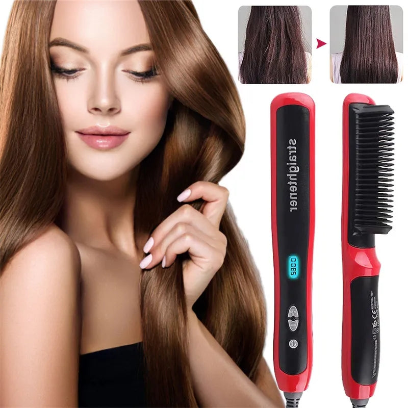 Electric Straight Hair Comb Brush LCD Heated Ceramic Hair Straightening