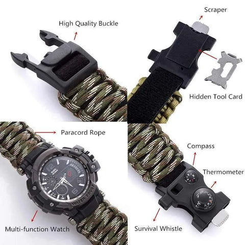 Russian Yuzex Outdoor Survival Paracord Waterproof Military Watch 6 in 1 Multi Functional
