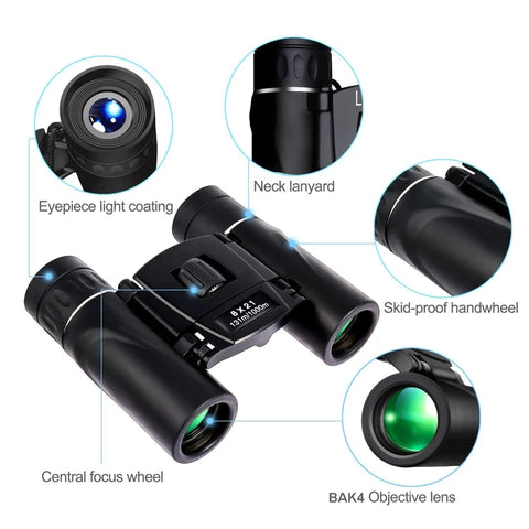 Bushnel 8x21 Compact Zoom Binoculars Long Range Folding HD Powerful Mini Telescope