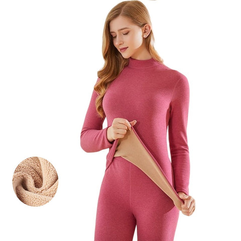 Women Cashmere winter Wool Warm Thermal suit (top+pant)