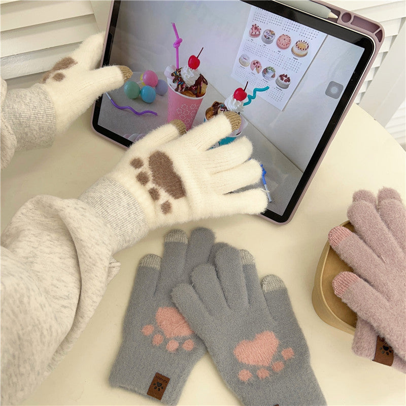 (Wool) Winter Knitted Gloves Knitted Warm Cute Heart Wing Gloves