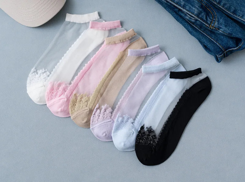 4 Pairs Women Net Socks with Fancy Pearls