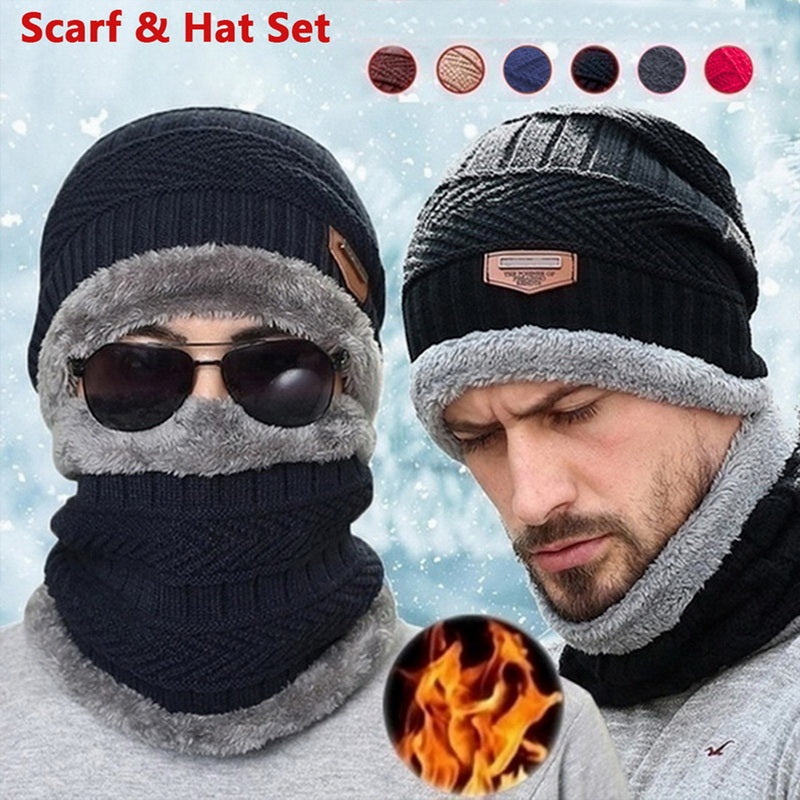 -5° Winter Wool Skull Cap with Neck Scarf Wool Warm -  Man Winter Cap with Mask