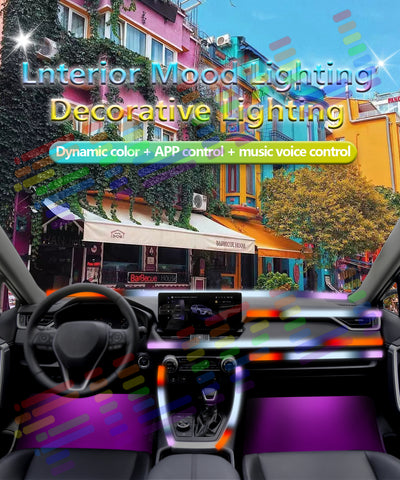 22 In 1 Full Color Streamer Car LED Interior Ambient Lights RGB 64 Color Universal Hidden Acrylic Strip Symphony Atmosphere Lamp