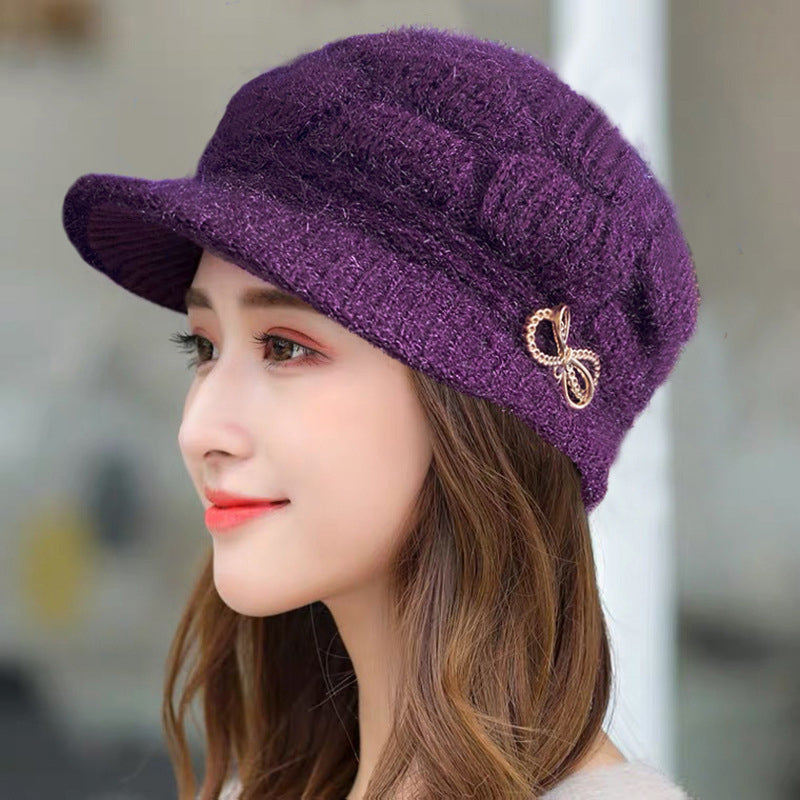 Women Winter Stylish Cap - Female Velvet Warm Woolen Cap