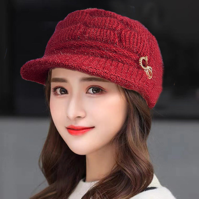 Women Winter Stylish Cap - Female Velvet Warm Woolen Cap