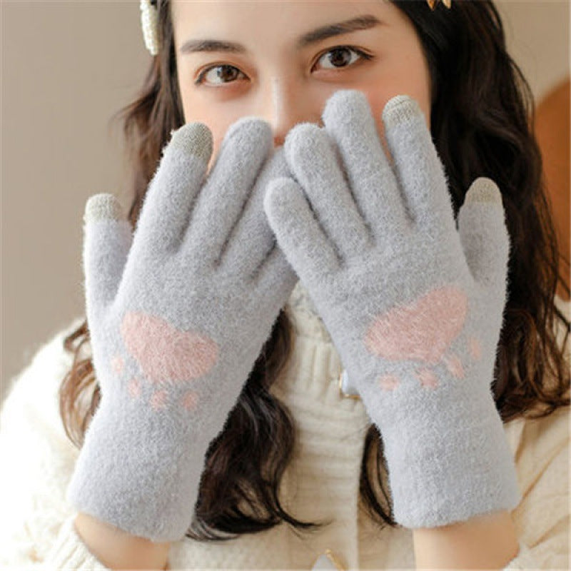 (Wool) Winter Knitted Gloves Knitted Warm Cute Heart Wing Gloves