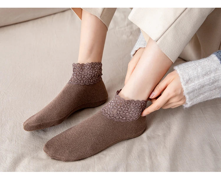 3Pair Women Ladies Ankle Socks - Non Slip Women Lace Warmer