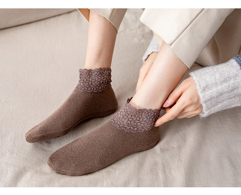2Pair Women Ladies Ankle Socks - Non Slip Women Lace Warmer