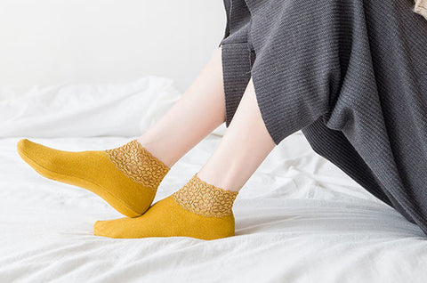 2Pair Women Ladies Ankle Socks - Non Slip Women Lace Warmer