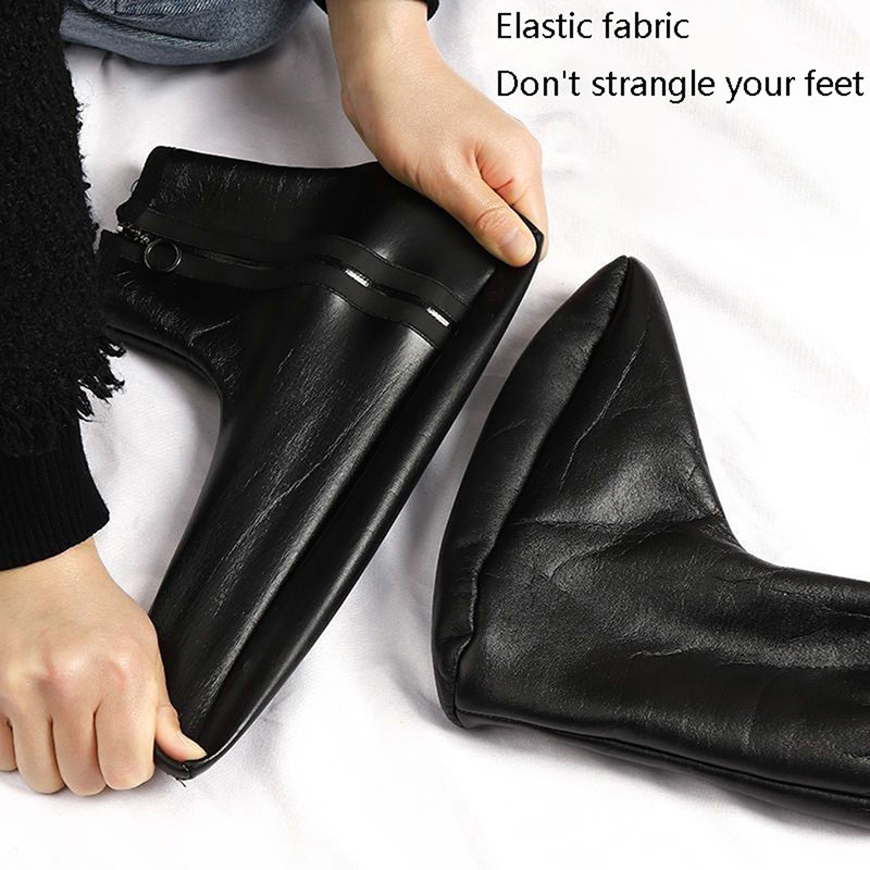 2Pcs Pu Leather Velvet Socks Zipper Indoor Soft Non-Slip boot