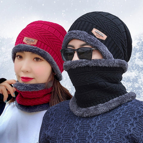 -5° Women Winter Cap with Mask - Winter Knitting Skull Cap with Neck Scarf Wool Warm