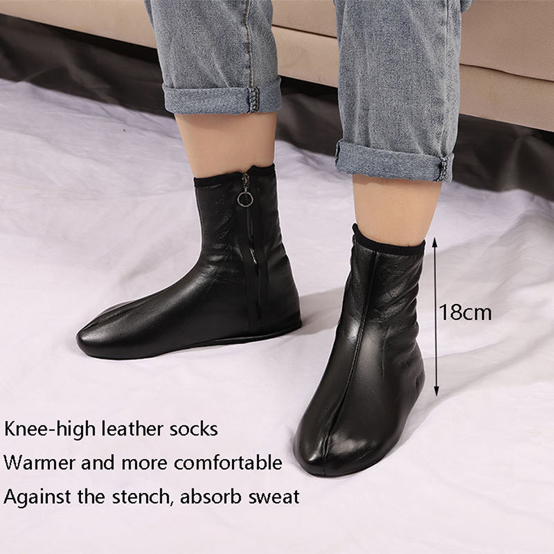 2Pcs Pu Leather Velvet Socks Zipper Indoor Soft Non-Slip boot