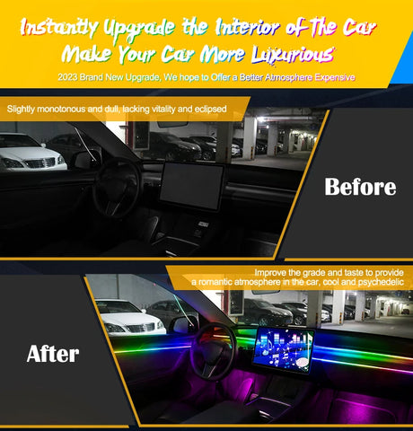 22 In 1 Full Color Streamer Car LED Interior Ambient Lights RGB 64 Color Universal Hidden Acrylic Strip Symphony Atmosphere Lamp