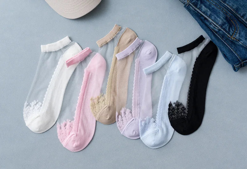 4 Pairs Women Net Socks with Fancy Pearls