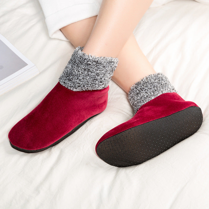 2Pair Women Winter Indoor Floor Sliper Socks - Velvet Warm Household Floor Bed Socks