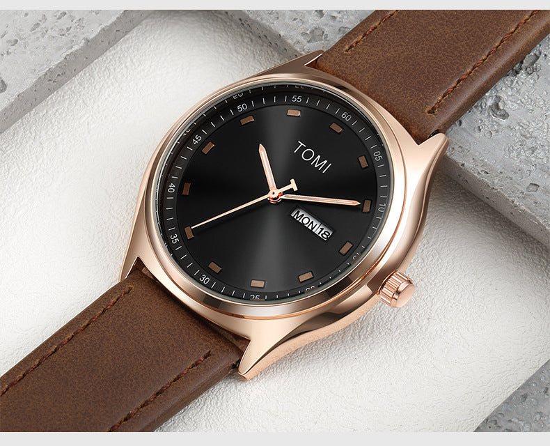 Tomi T030 Stylish Watch Leather Strap with Date