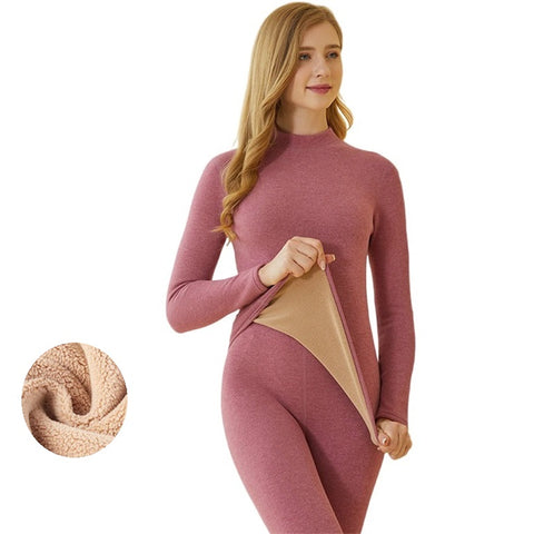 Women Cashmere winter Wool Warm Thermal suit (top+pant)