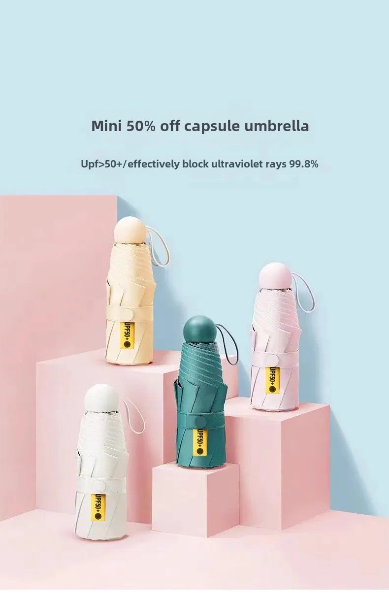 Portable Capsule  Sunscreen Umbrella  Umbrella 6 Ribs Mini Umbrella Pocket size Windproof Rainproof Sun Protection