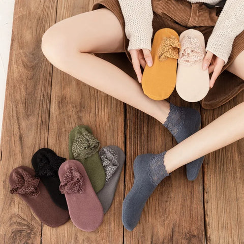 2Pair Women Ladies Ankle Socks - Non Slip Women Lace Warmer