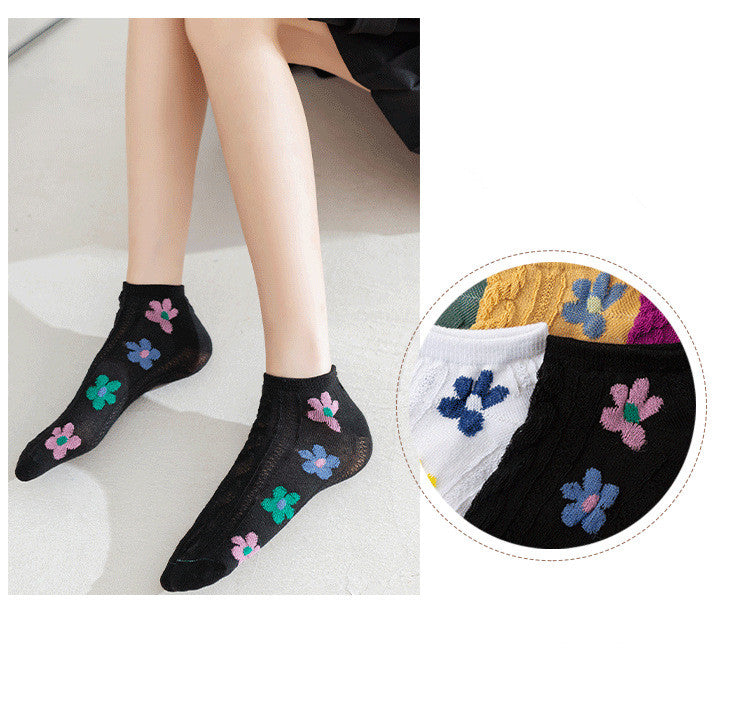 5 Pairs Korean Ladies Flower Winter Summer warm Cotton Socks