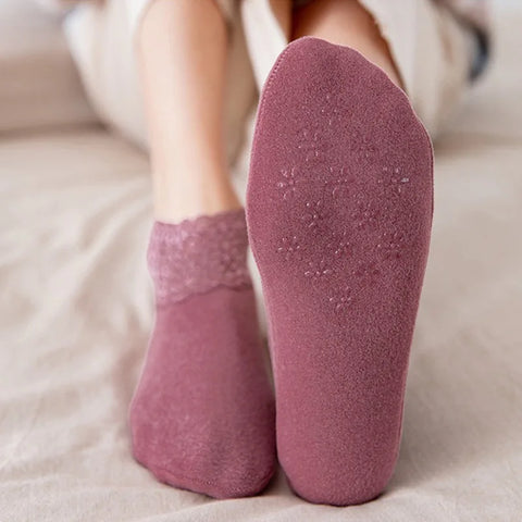 2Pair Women Ladies Ankle Socks - Non Slip Women Lace Warmer