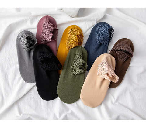 2Pair Women Ladies Ankle Socks - Non Slip Women Lace Warmer