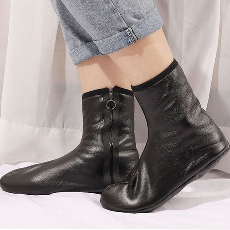 2Pcs Pu Leather Velvet Socks Zipper Indoor Soft Non-Slip boot