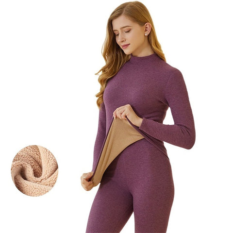 Women Cashmere winter Wool Warm Thermal suit (top+pant)