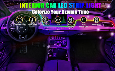 22 In 1 Full Color Streamer Car LED Interior Ambient Lights RGB 64 Color Universal Hidden Acrylic Strip Symphony Atmosphere Lamp