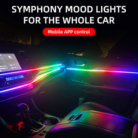 22 In 1 Full Color Streamer Car LED Interior Ambient Lights RGB 64 Color Universal Hidden Acrylic Strip Symphony Atmosphere Lamp