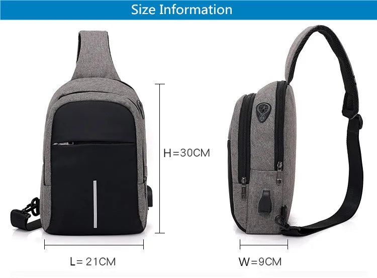 Sling Bag Crossbody Bag with USB Charging Port & Headphone Hole