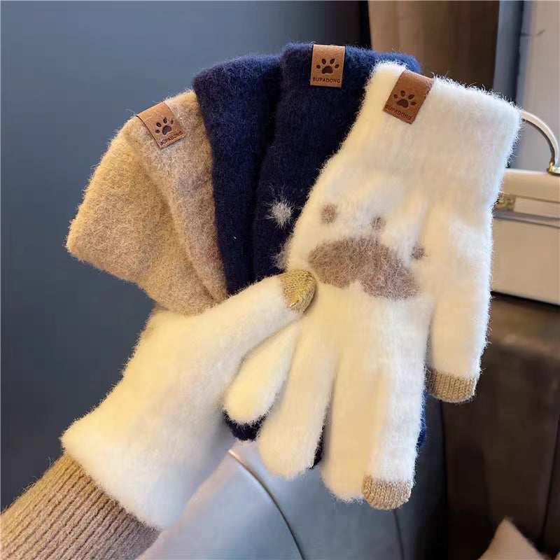 (Wool) Winter Knitted Gloves Knitted Warm Cute Heart Wing Gloves