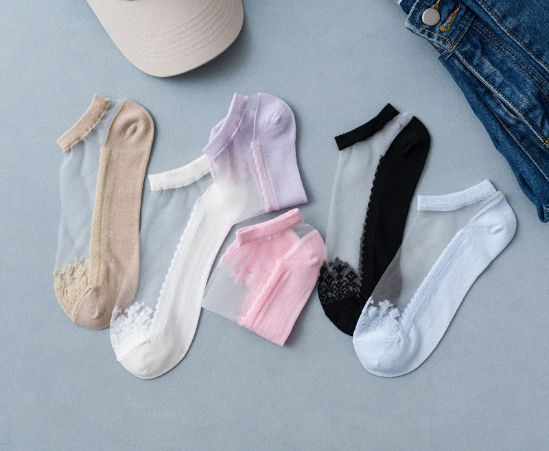 4 Pairs Women Net Socks with Fancy Pearls