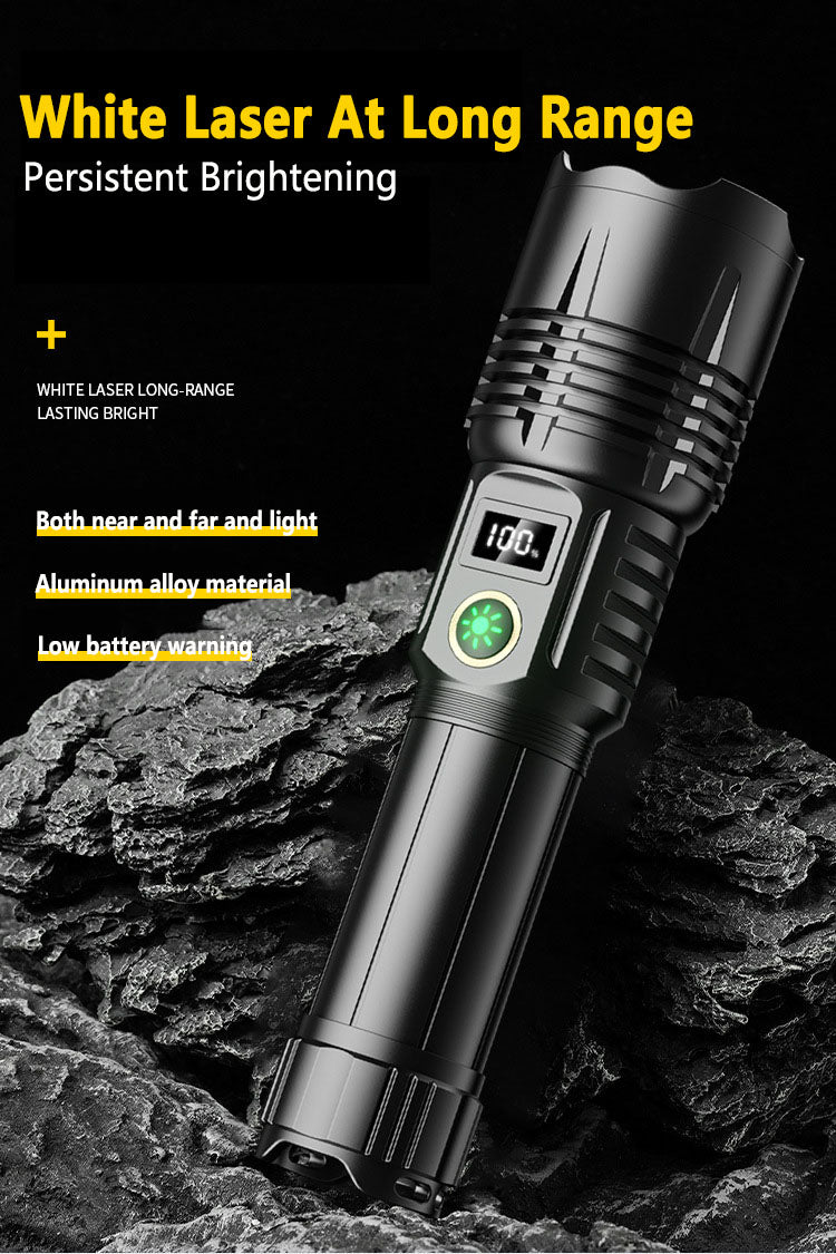 High Power USB Rechargeable LED Strong Light 5000M Long-distance White Detection Flashlight Digital Display