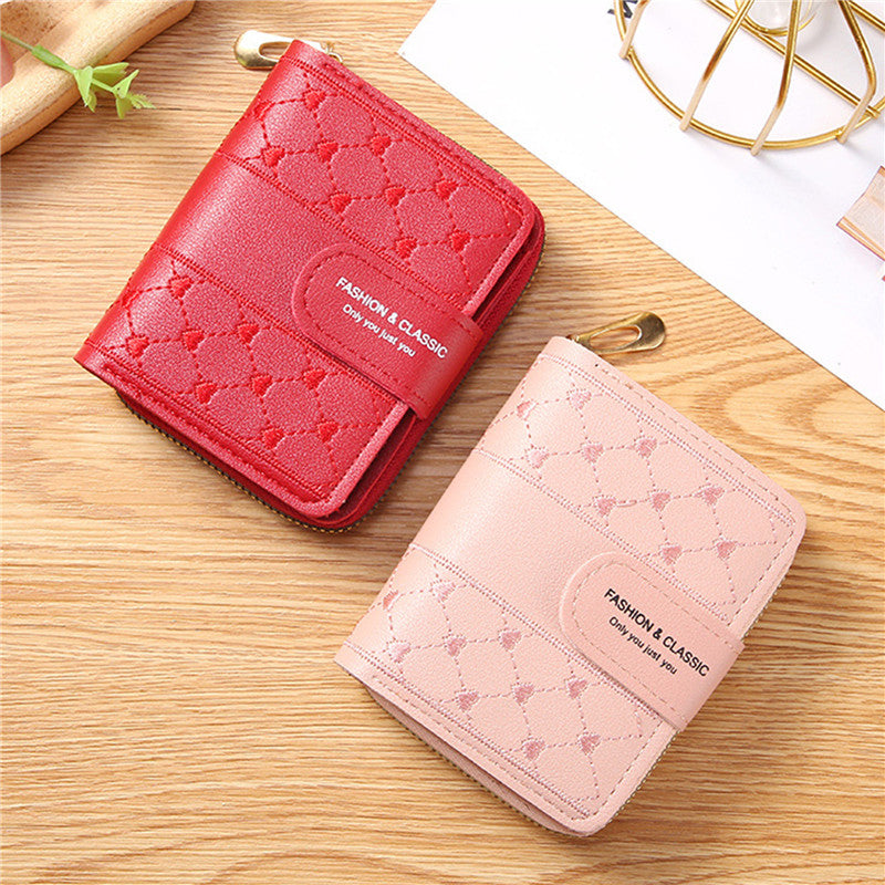 Ladies versatile Card Holder Embroidery Leather Female Bag Zipper Large Capacity