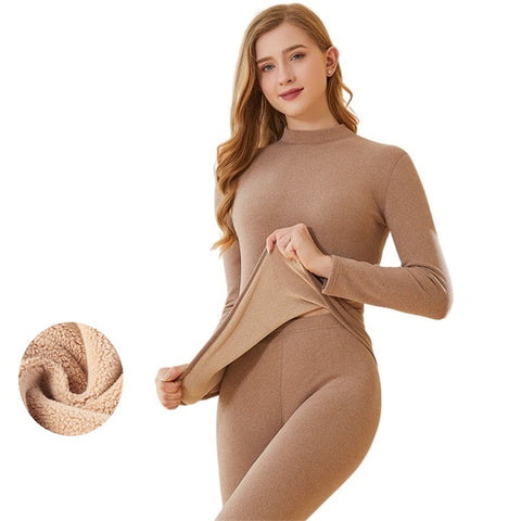 Women Cashmere winter Wool Warm Thermal suit (top+pant)