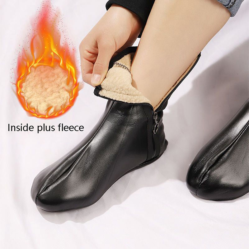 2Pcs Pu Leather Velvet Socks Zipper Indoor Soft Non-Slip boot