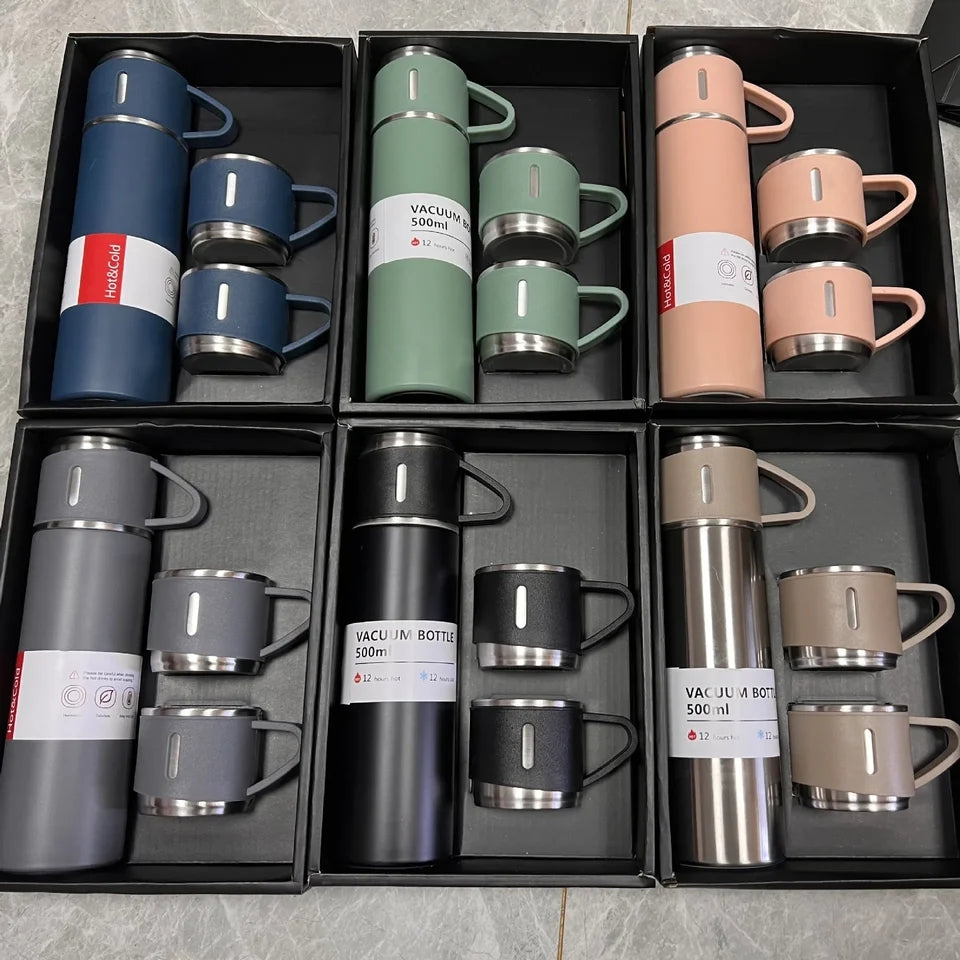 GIFT PACK Double-Layer Stainless Steel Vacuum Thermos 500ml Thermos 3 Cup 1 bottle