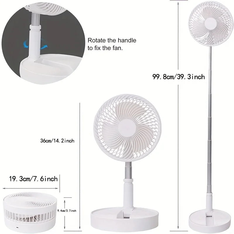 Portable Desk Fan ,4 Speeds USB Fan 6000mah Rechargeable Foldable Adjustable Height Quiet Mini Fan For Bedroom,Travel ,Office