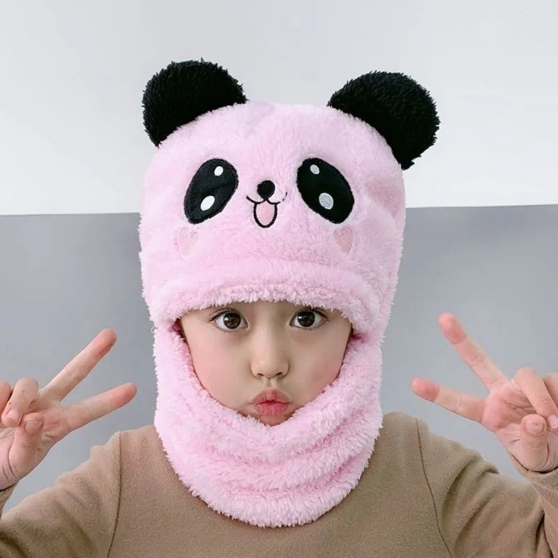 Winter Baby Cap Panda Set - Fleece Baby Head Cartoon Hat Face Scarf