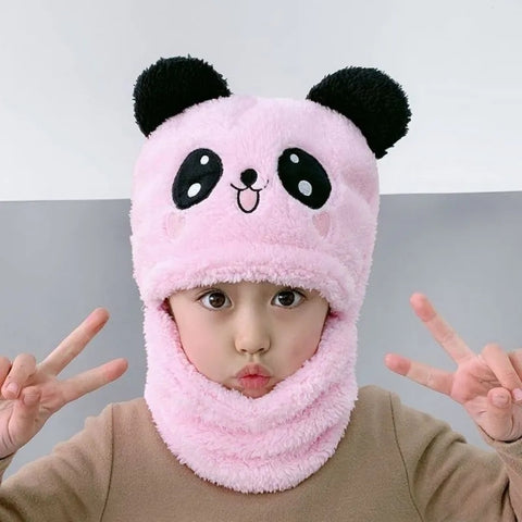 Panda winter Fleece Baby Cap set - warm cap and scarp for kids all age