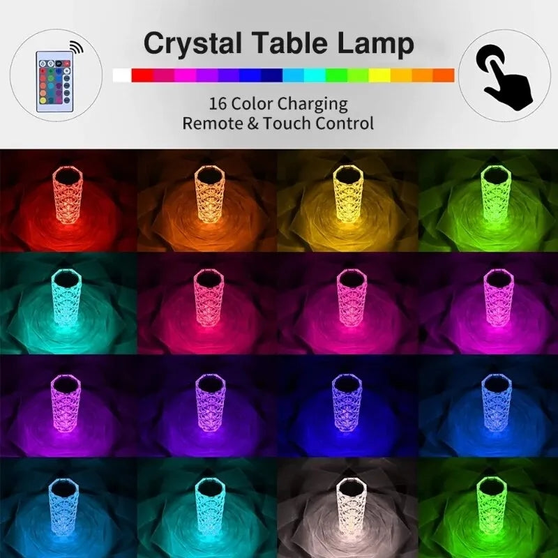 E27 Colorful LED Touch Crystal Table Lamp