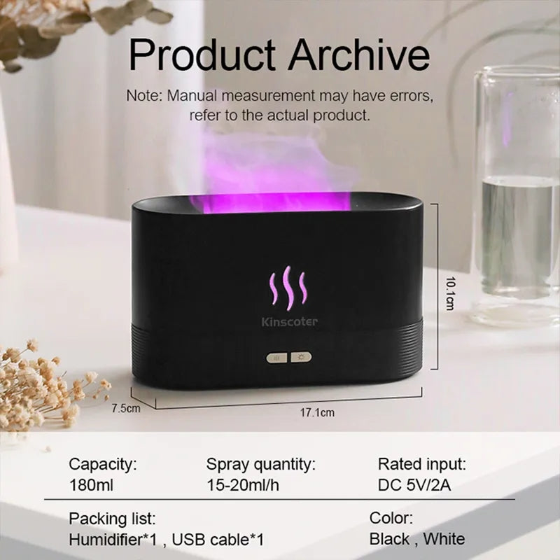 Flame Air Humidifier Diffuser Ultrasonic Cool Mist Maker Fogger Colorful Led flame Lamp