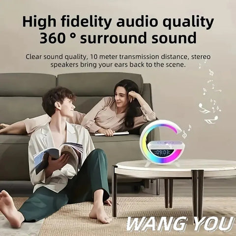 Wireless Charging Speaker| Alarm Clock | Portable Atmosphere Lamp Speaker |Dimmable Bedside Lamp Mp3 Player