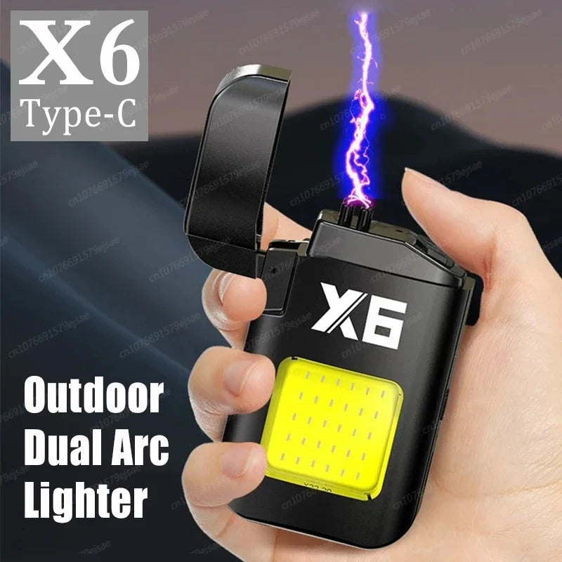 Mini LED Flashlight Dual Arc Lighter Pulse Flameless Usb Rechargeable Lighter